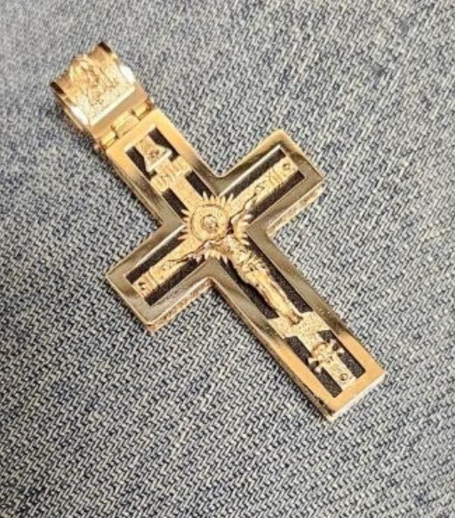 Gold Cross with Black Wood Inlay real jewelry photo